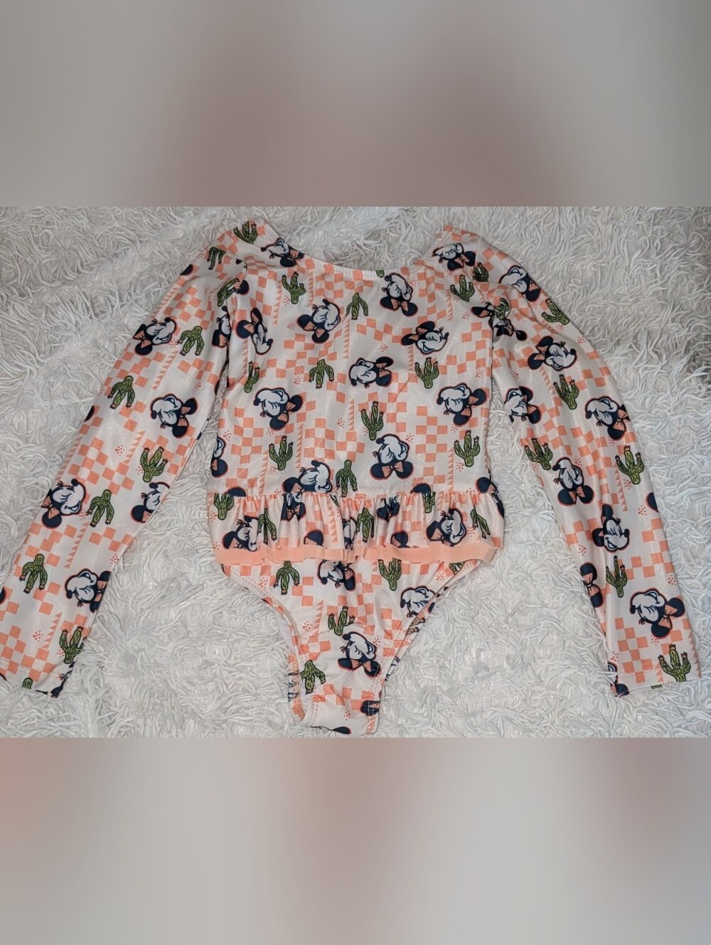 NWT Disney Minnie Mouse Cactus Checkerboard Long Sleeve Swimsuit Girls